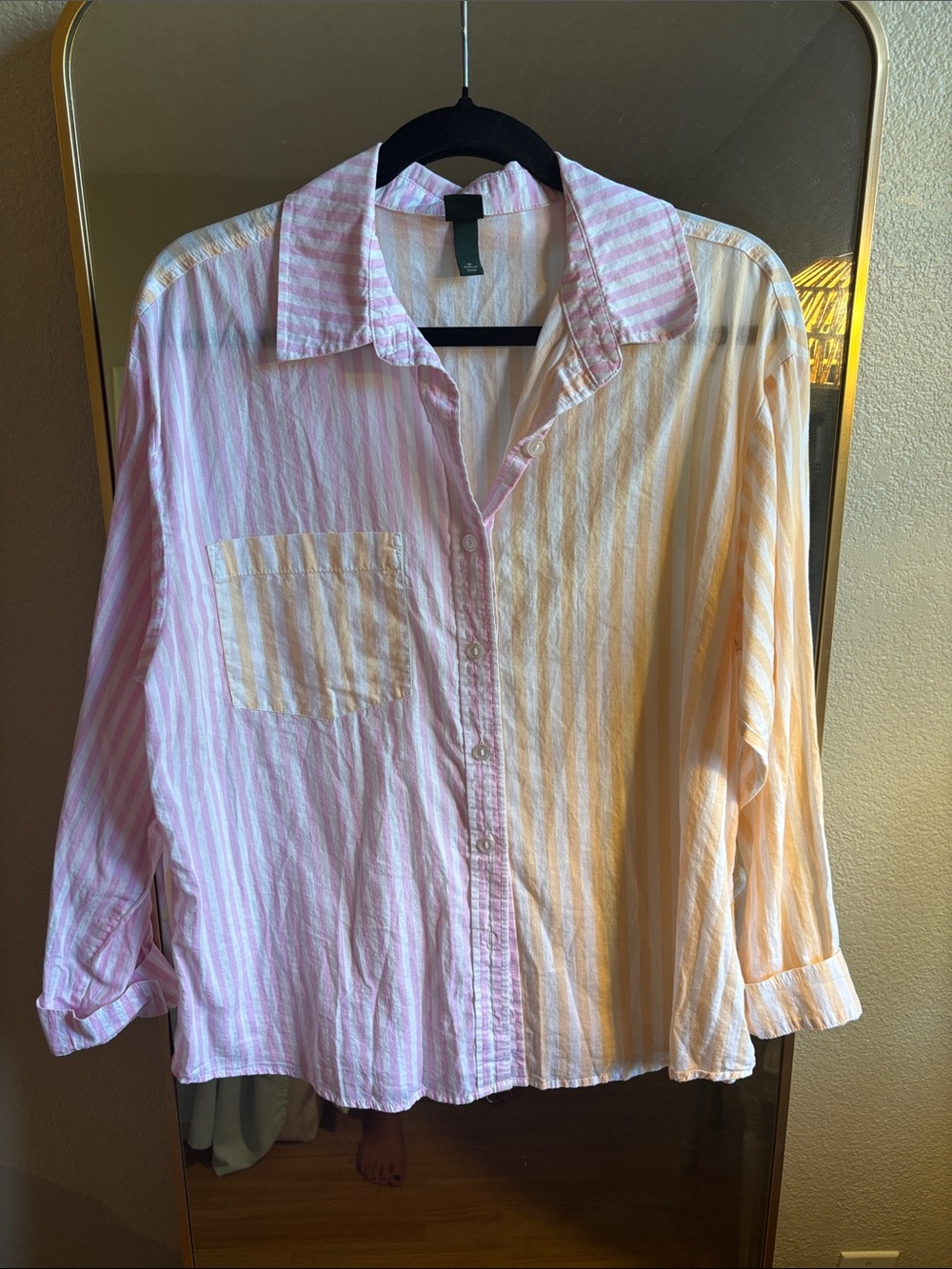 Striped Button-Up Shirt in Pastel Pink & Orange